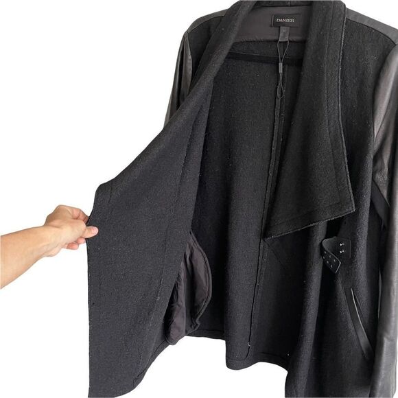 DANIER Wool Leather Waterfall Wrap Asymmetrical Jacket Coat S - Picture 4 of 8